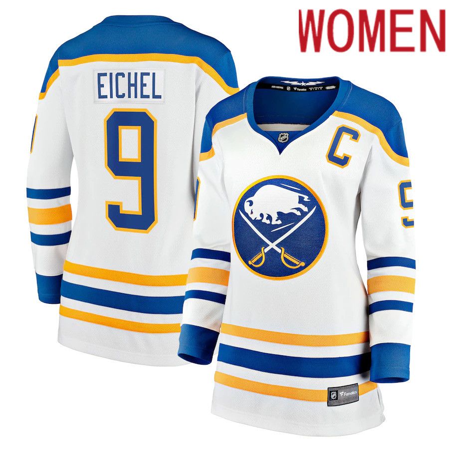 Women Buffalo Sabres #9 Jack Eichel Fanatics Branded White Away Premier Breakaway Player NHL Jersey->women nhl jersey->Women Jersey